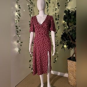 Velvet Torch Floral Printed V Neck Ruffle Sleeve Midi Dress